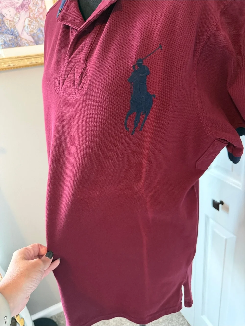Vintage Y2K Ralph Lauren Polo Shirt - Burgundy with Navy Accents